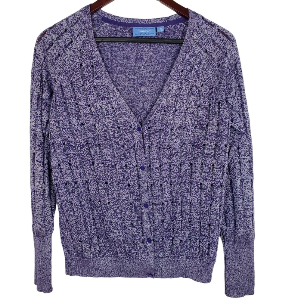 Simply Vera Wang Purple V-Neck Button Front Long Sleeve Cardigan Sweater Sz M
